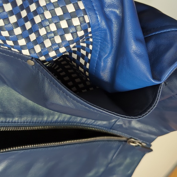 Barnabe Hardy Blue Patchwork Origami CrossWeave Biker Leather Jacket France 48 M - Picture 10 of 14